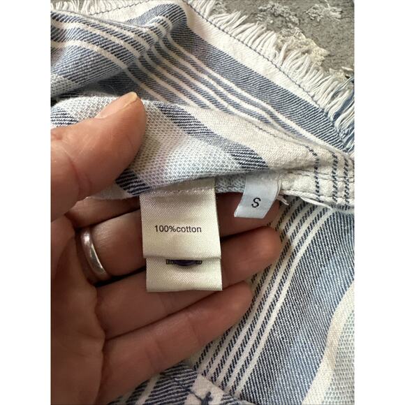 Dylan Sundance Womens Button Up Shirt Blue Stripe Raw Hem Collared LS Size Small - Picture 7 of 8